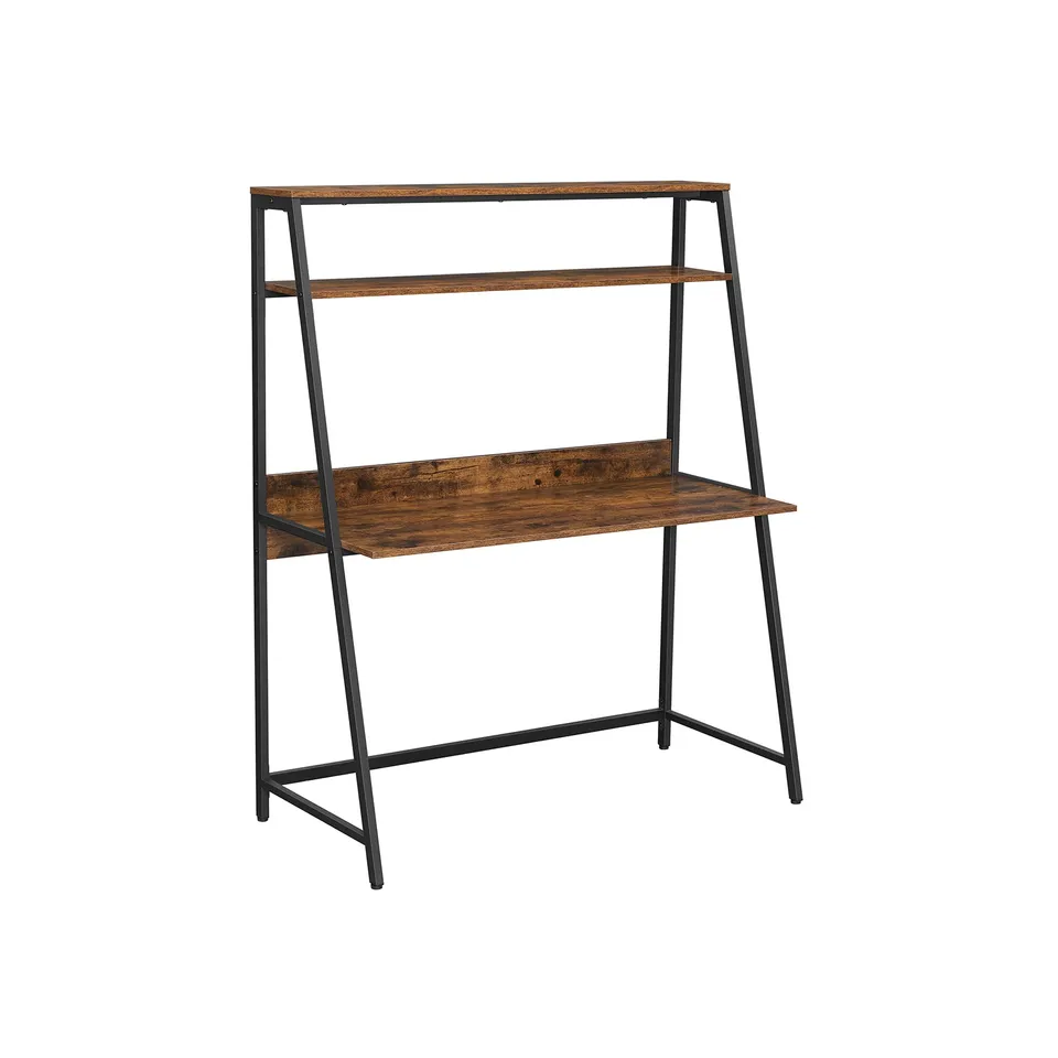 vasagle-schreibtisch-mit-ablagen-computertisch-b-cherregal-vintagebraun-schwarz image 1