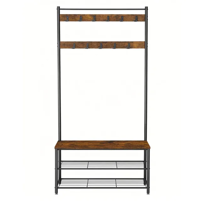 vasagle-garderobenst-nder-mit-3-ablagen-und-sitzbank-vintagebraun-schwarz image 1