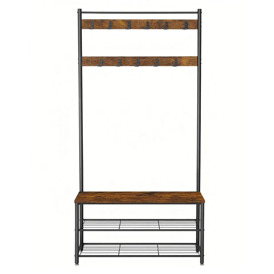 vasagle-garderobenst-nder-mit-3-ablagen-und-sitzbank-vintagebraun-schwarz image 1