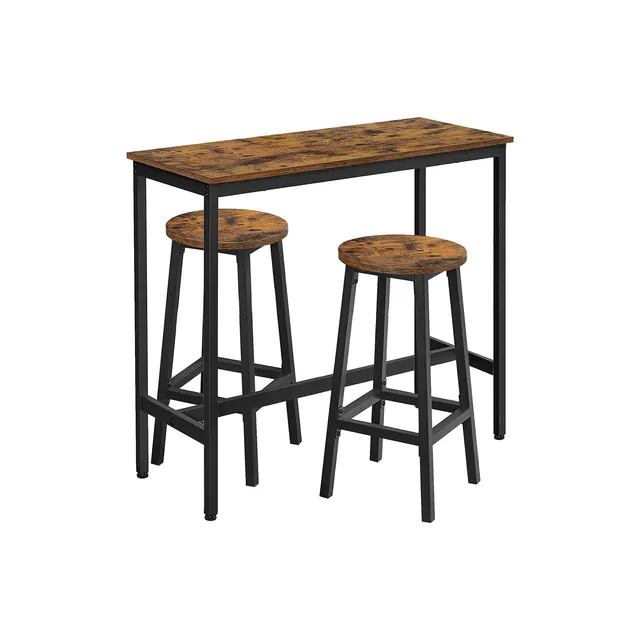 vasagle-bartisch-set-mit-2-barhockern-vintagebraun-schwarz image 1