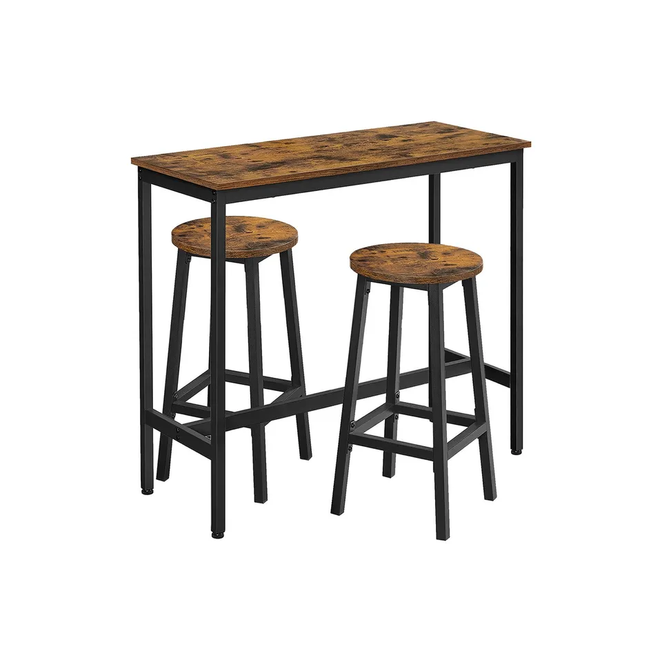 vasagle-bartisch-set-mit-2-barhockern-vintagebraun-schwarz image 1