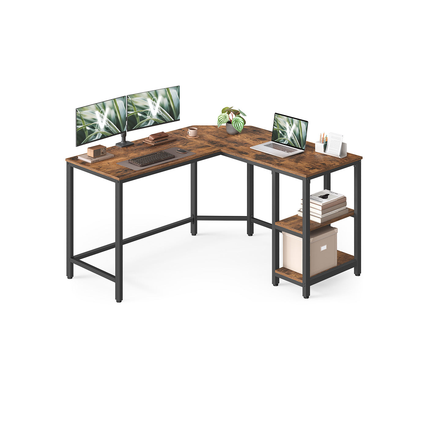vasagle-l-f-rmiger-schreibtisch-mit-2-ablagen-greige-schwarz image 6