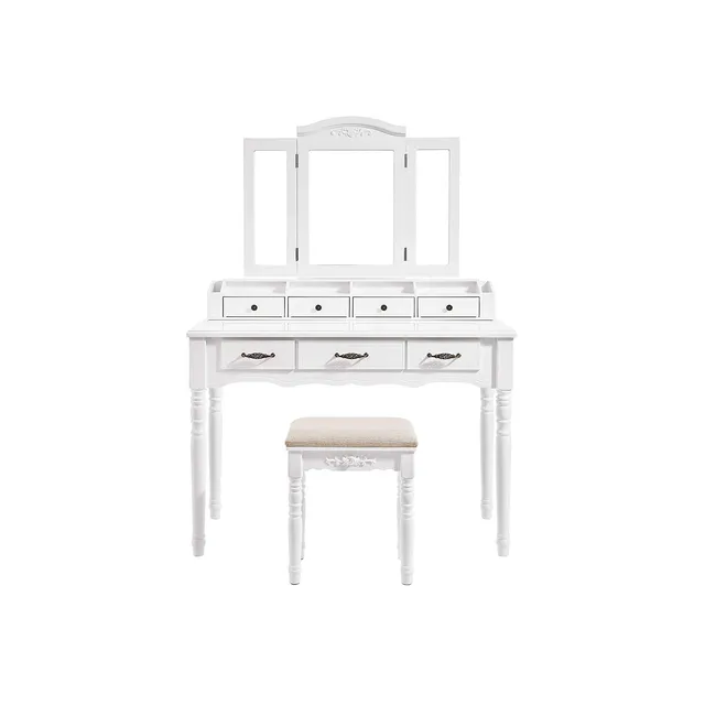 vasagle-schminktisch-mit-7-schubladen-klappspiegel-hocker-wei-80-x-40-x-137-5-cm image 1