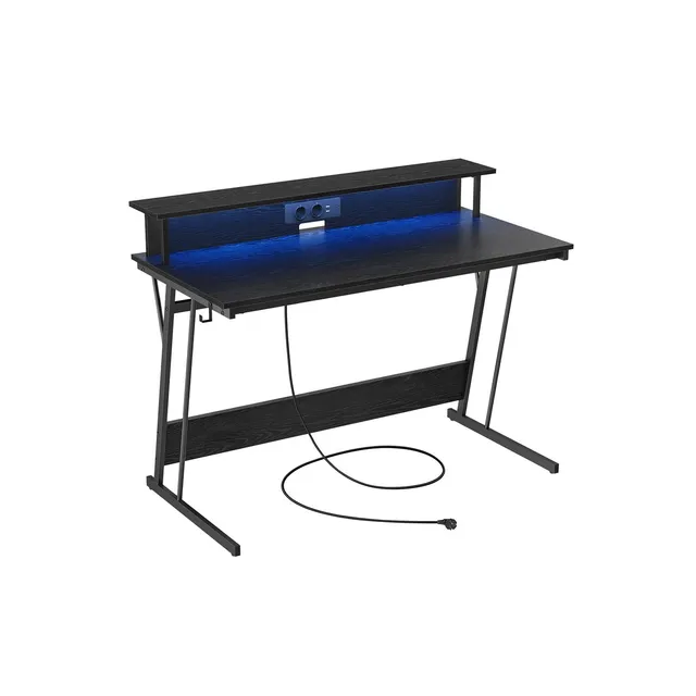 vasagle-gaming-tisch-mit-steckdosenleiste-und-led-beleuchtung-schwarz image 1