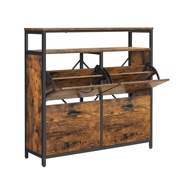 vasagle-schuhschrank-mit-4-klappen-12-20-paar-vintagebraun-schwarz image 1