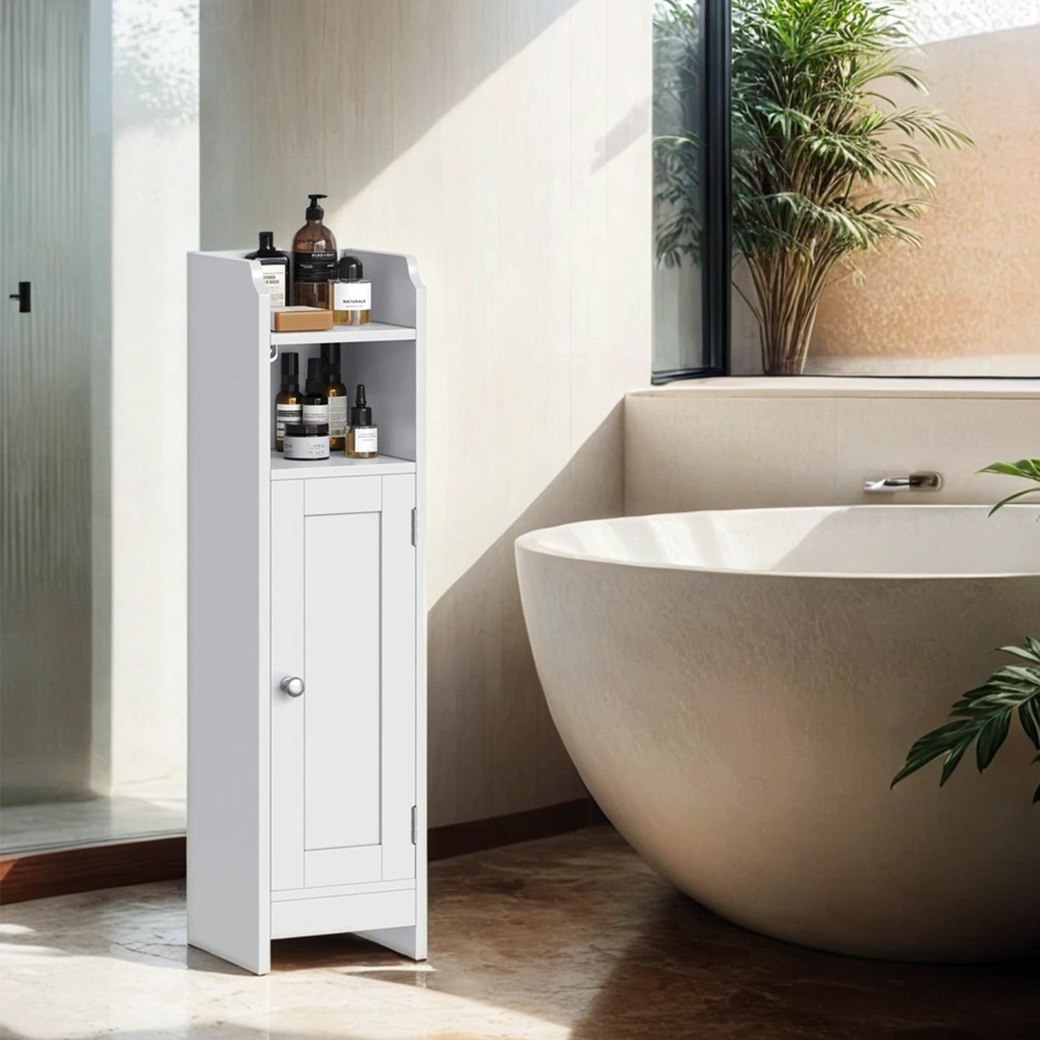 vasagle-schmaler-badezimmerschrank-mit-t-r-wei-toilettenschrank image 1