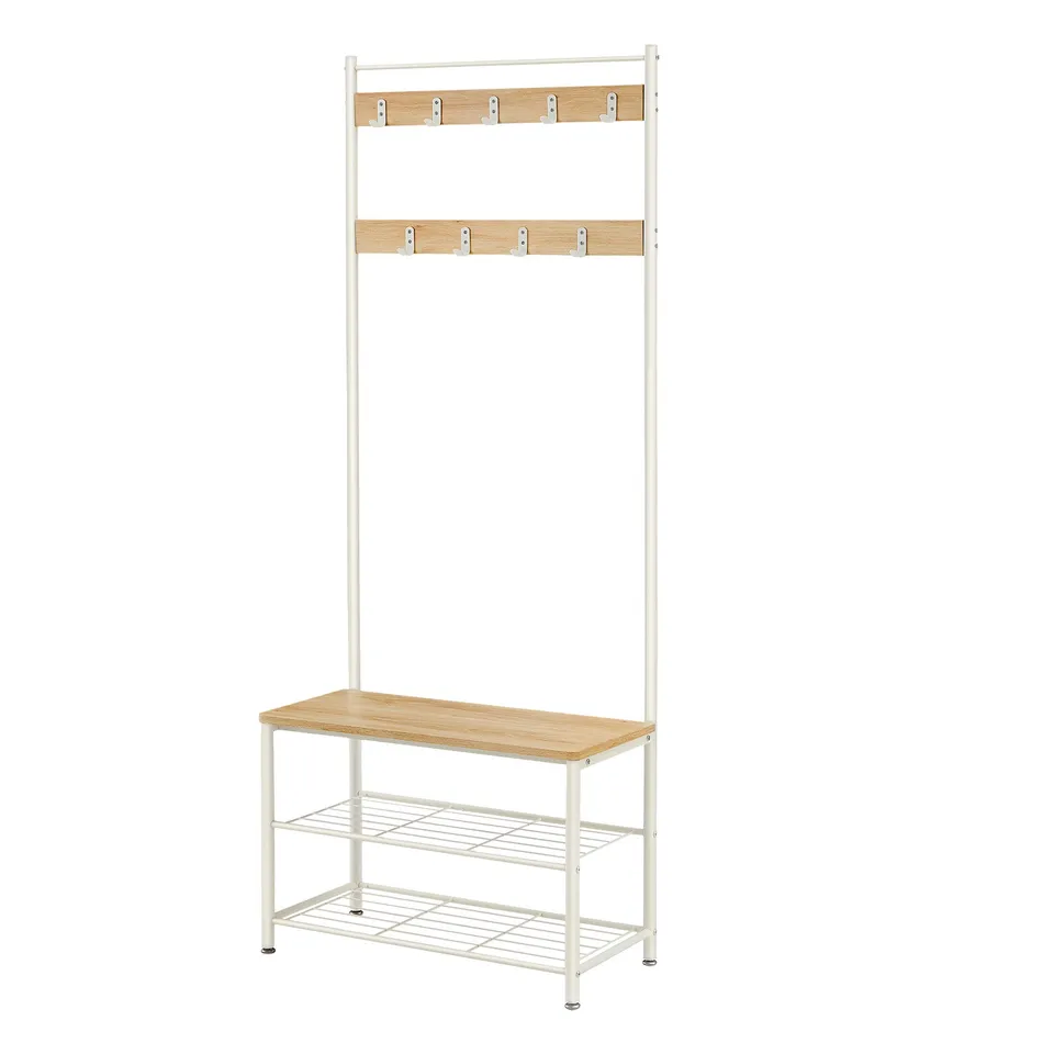 vasagle-garderobenst-nder-mit-schuhregal-3-ablagen-eichenfarben-wei image 1