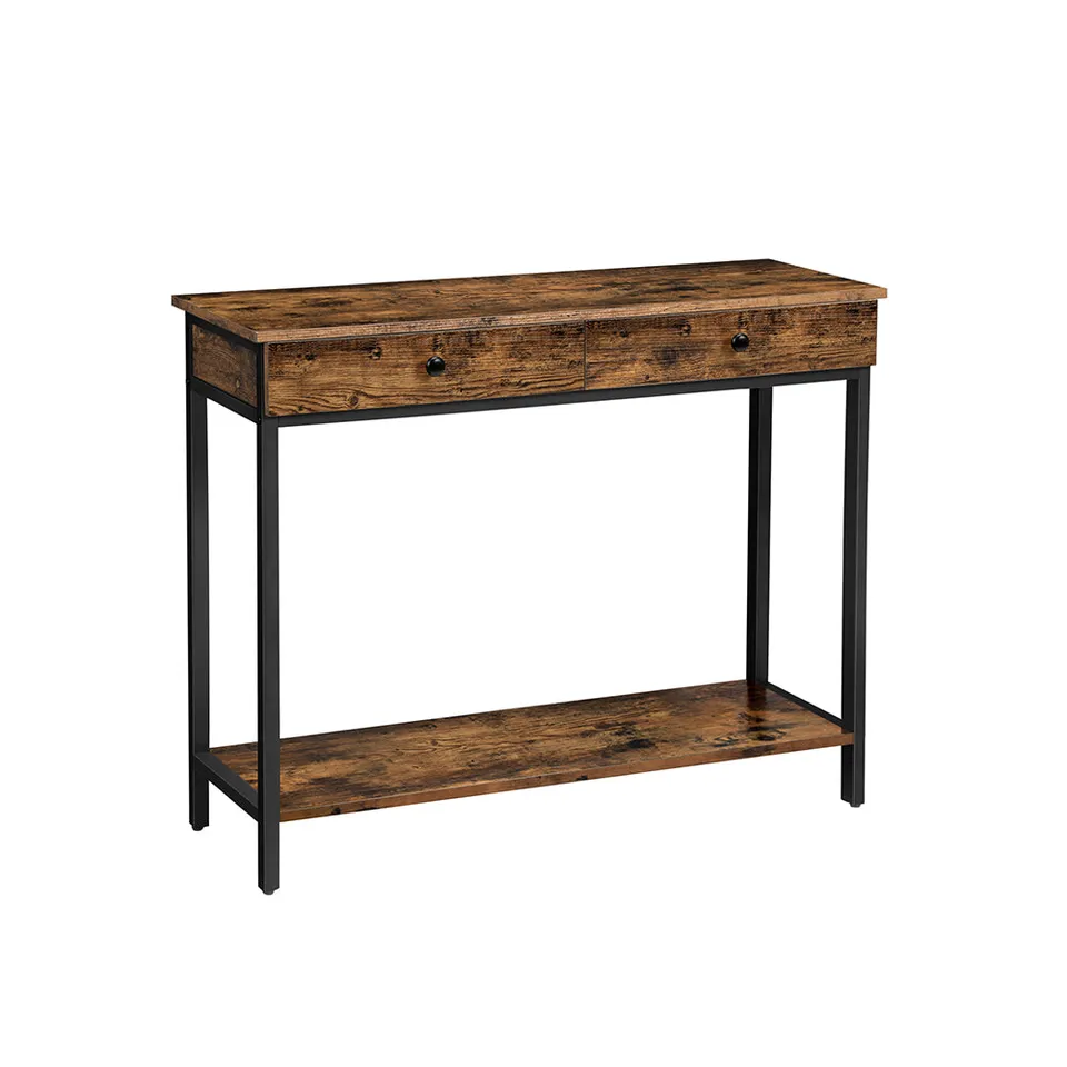 vasagle-konsolentisch-flurtisch-mit-2-schubladen-beistelltisch-vintagebraun-schw image 1