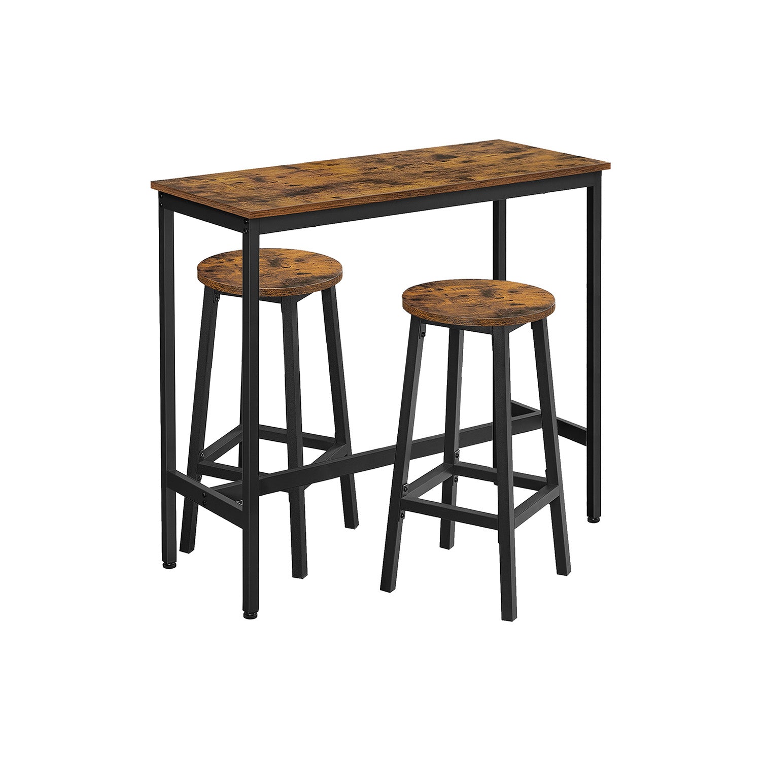 vasagle-bartisch-set-mit-2-barhockern-vintagebraun-schwarz image 1