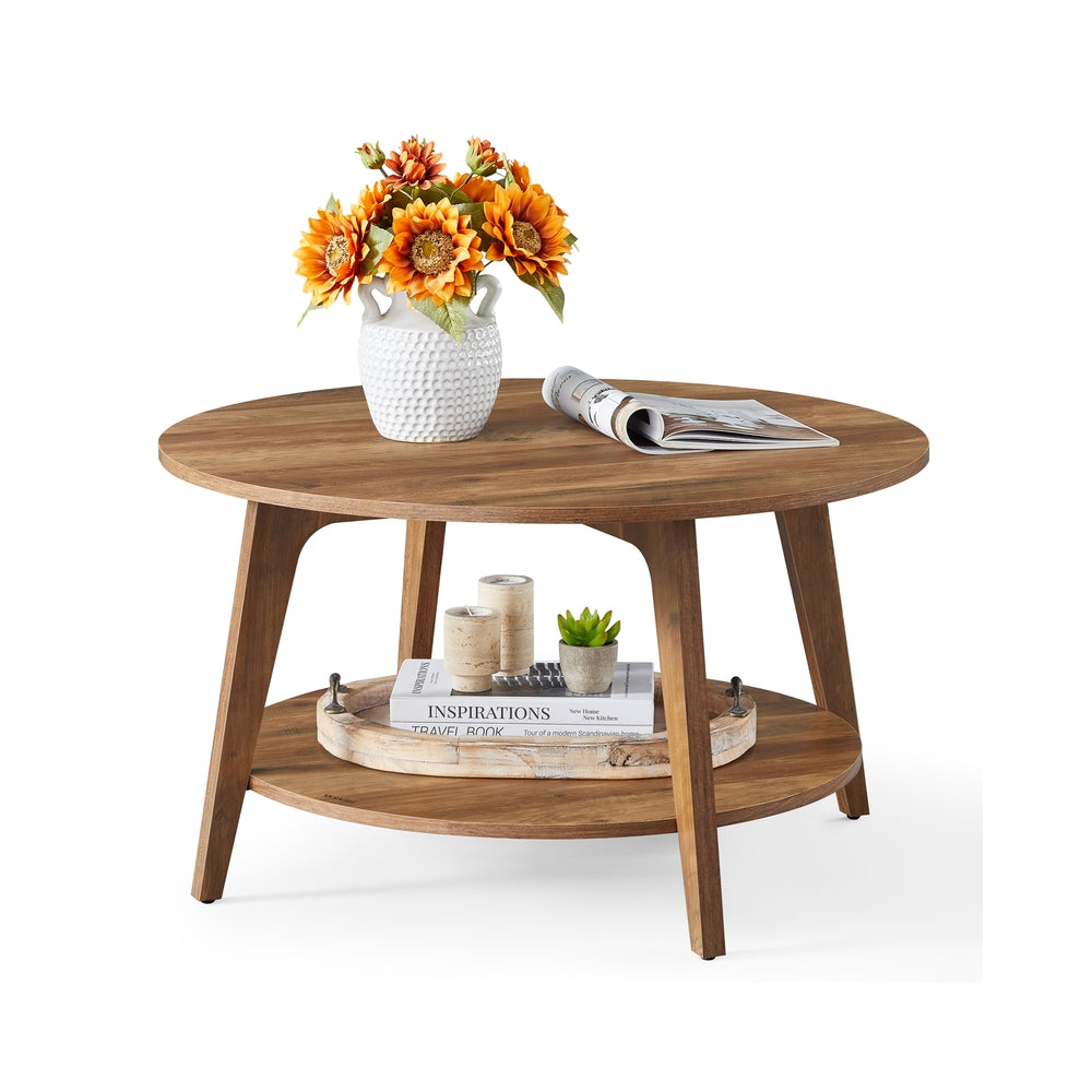 vasagle-couchtisch-rund-2-ebenen-vintagebraun-schwarz image 6