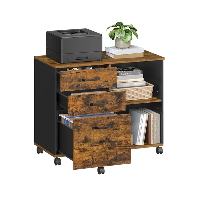vasagle-aktenschrank-mit-rollen-industriestil-mit-3-schubladen-und-2-f-chern image 1