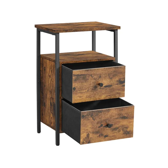 vasagle-nachttisch-mit-2-schubladen-beistelltisch-industrial-vintagebraun-schwar image 1