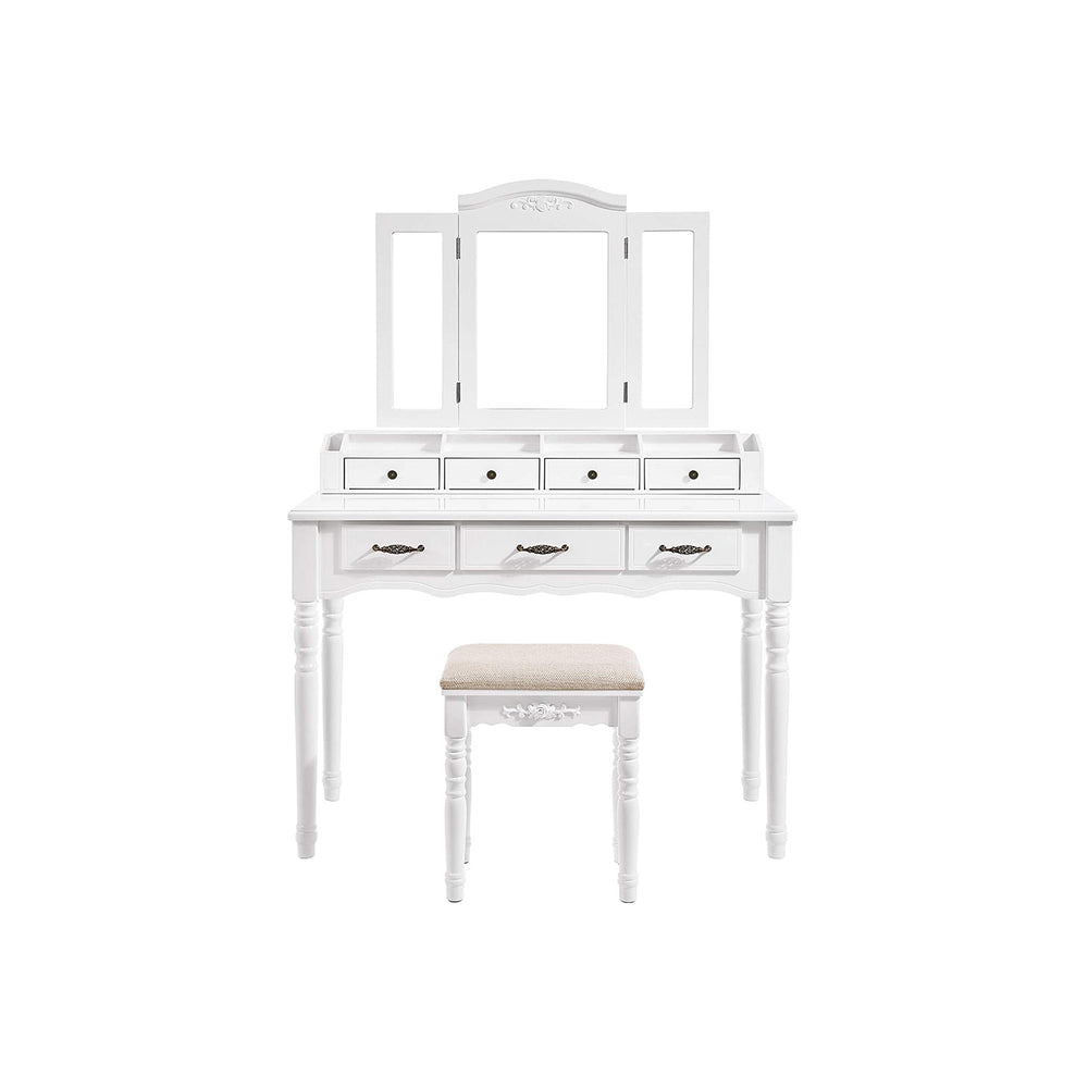 vasagle-schminktisch-mit-7-schubladen-klappspiegel-hocker-wei-80-x-40-x-137-5-cm image 4