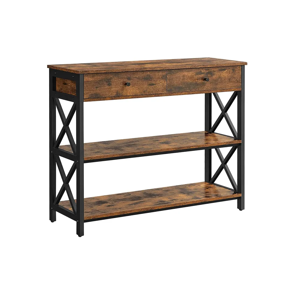 vasagle-konsolentisch-industriestil-mit-2-schubladen-100x33x80-cm image 1