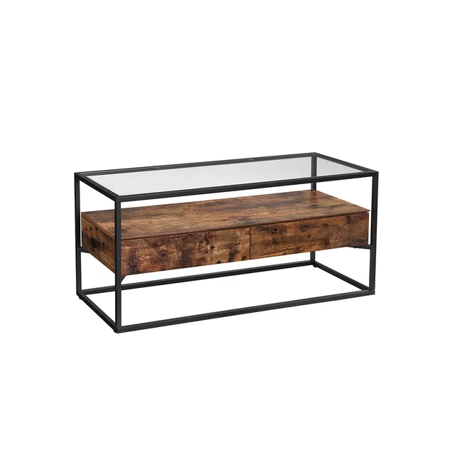 vasagle-tv-tisch-vintagebraun-schwarz-mit-glasoberfl-che image 1