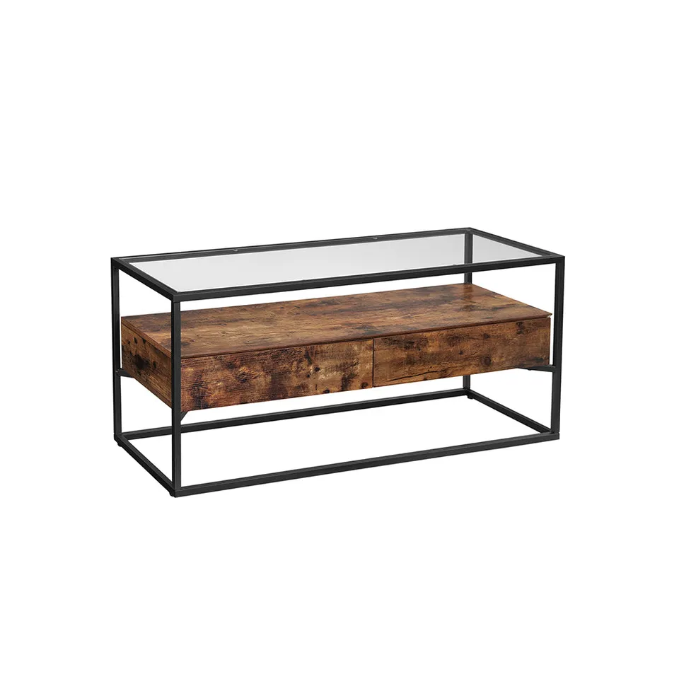 vasagle-tv-tisch-vintagebraun-schwarz-mit-glasoberfl-che image 1