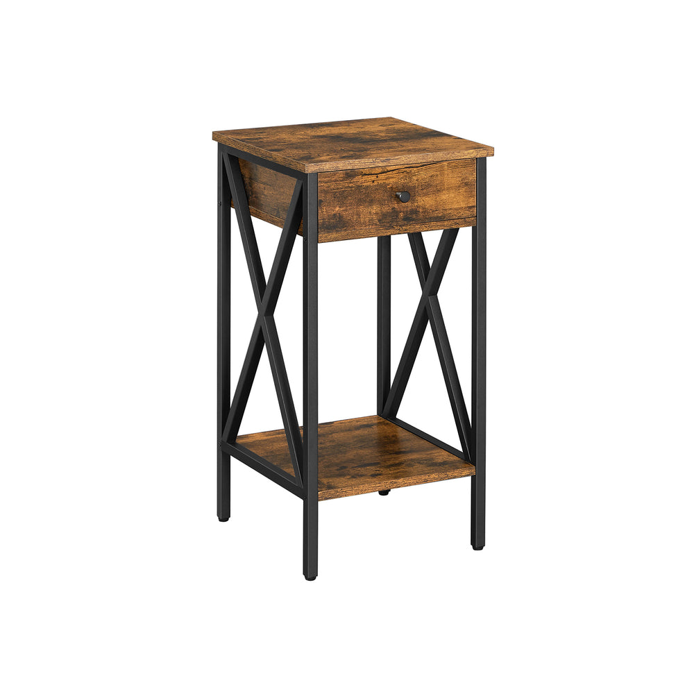 vasagle-nachttisch-beistelltisch-35x35x70-cm-vintagebraun-schwarz image 2