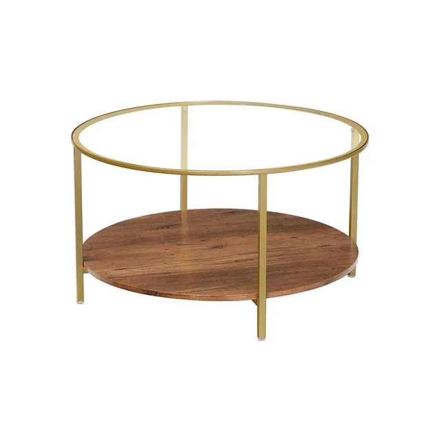 vasagle-runder-wohnzimmertisch-hartglas-80-x-80-x-45-5-cm-haselnussbraun-golden image 1