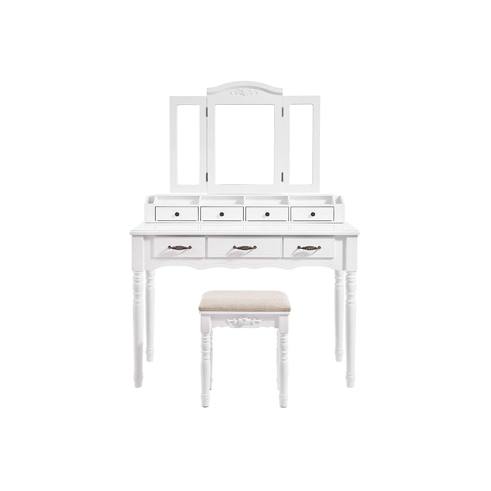 vasagle-schminktisch-mit-7-schubladen-klappspiegel-hocker-wei-80-x-40-x-137-5-cm image 1